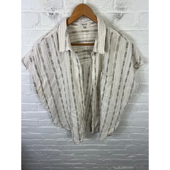 Madewell Women's Button-UP Shirt Short Sleeves Striped Gray White Size Large - Picture 5 of 9